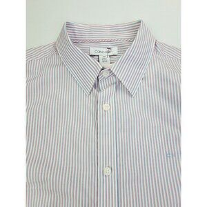 Calvin Klein Slim Fit Med Mens Red White Blue Stripe Extra Fine Cotton Shirt NWT